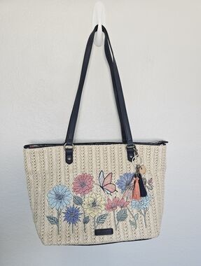 Sakroots | Meadow Straw Floral Butterfly Medium Tote Bag Navy Blue Multi Womens